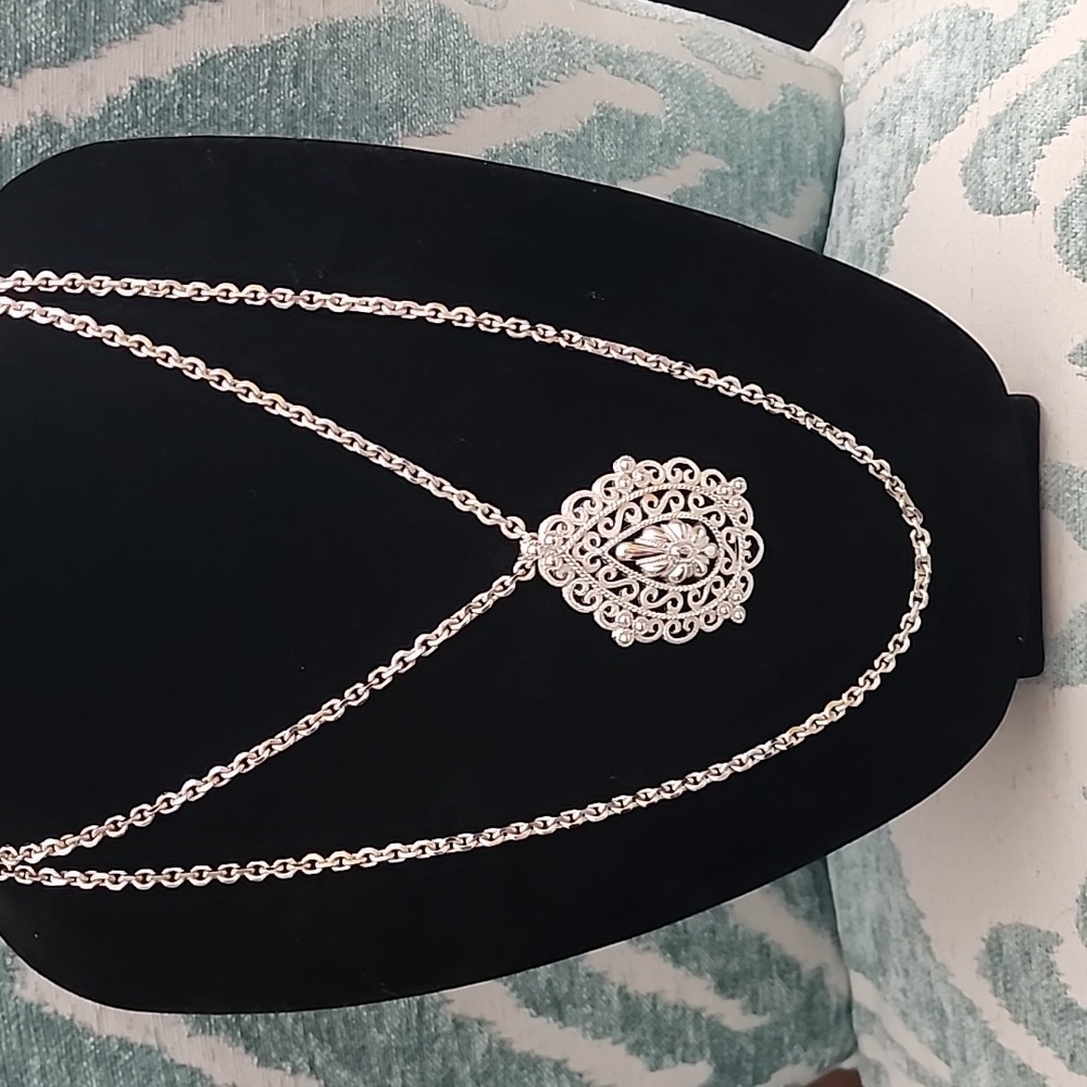 Trifari Long, Double Layered Pendant Necklace in Excellent Condition
